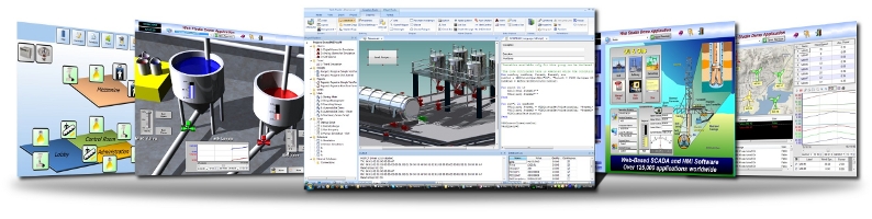 Array of SoftPLC Web Studio SCADA sample screens